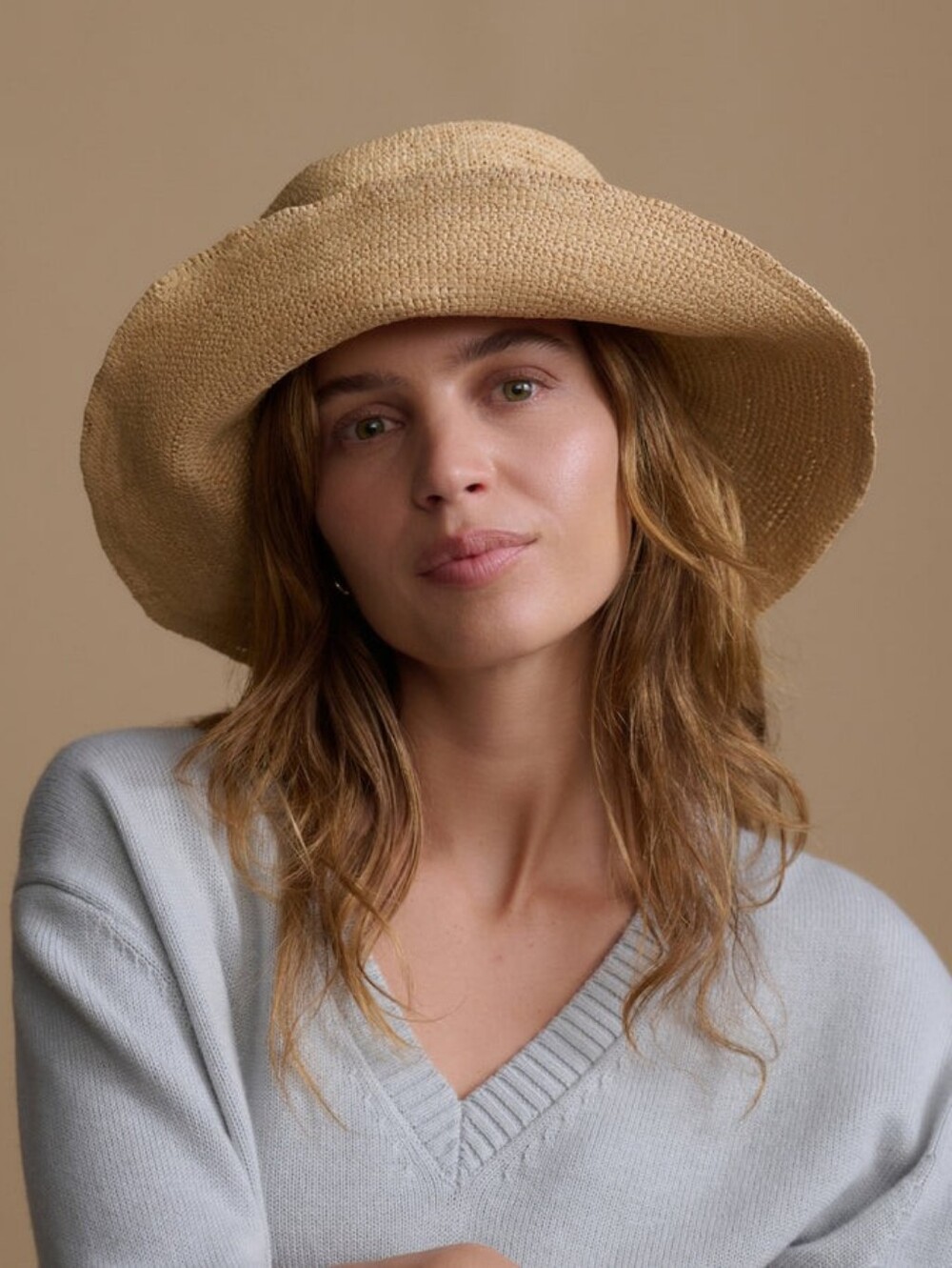 JENNI KAYNE Crochet Raffia Sun Hat In Natural NWT M/L.
